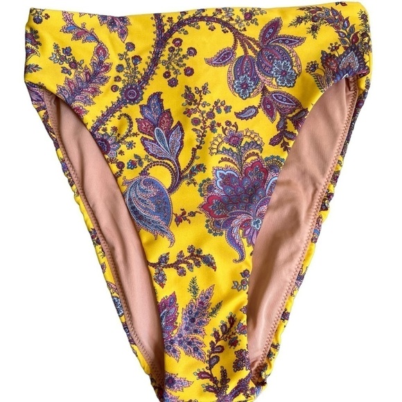 NWT J. Crew High-rise bikini bottom in Ratti® golden paisley Yellow Sz XXS - Picture 3 of 12